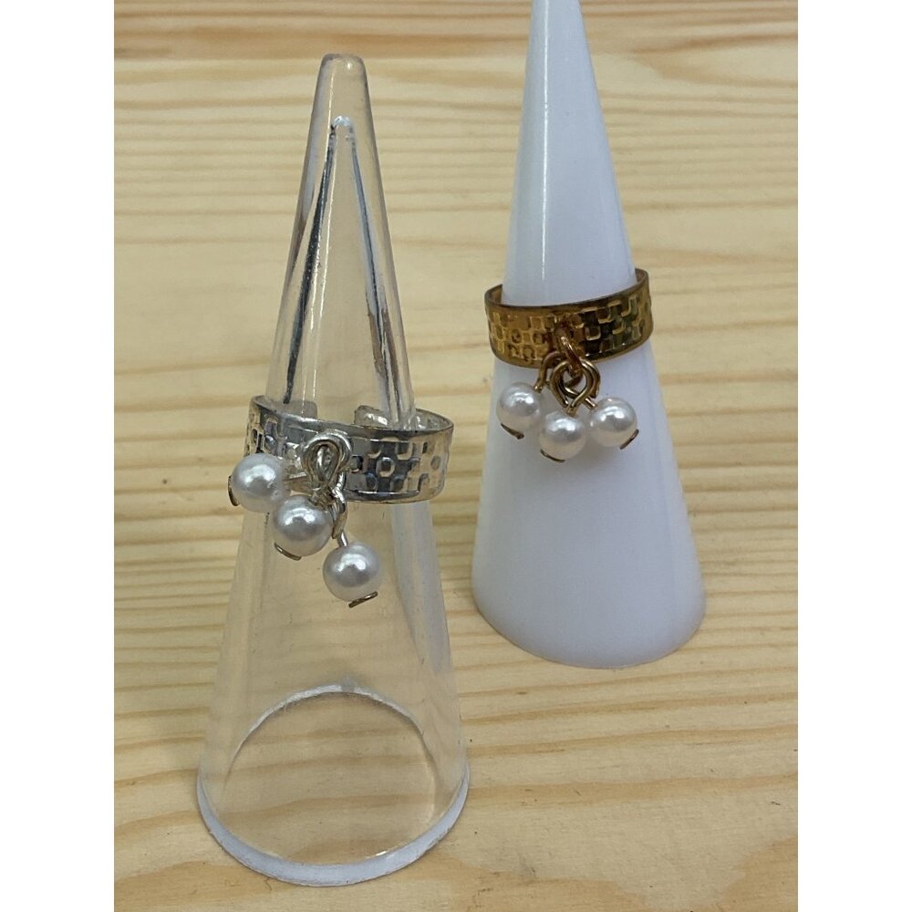Adjustabel Silver and Gold Rings with Dangling Pearl Beads